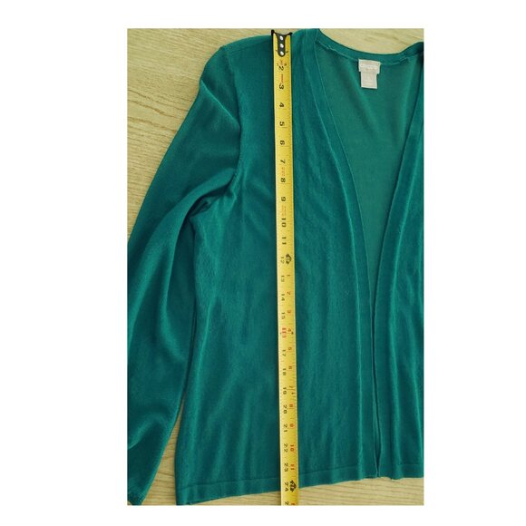 Women's Chico's Green Open Front Cardigan Sweater Shirred Sleeve Sz 2/L - Picture 9 of 13